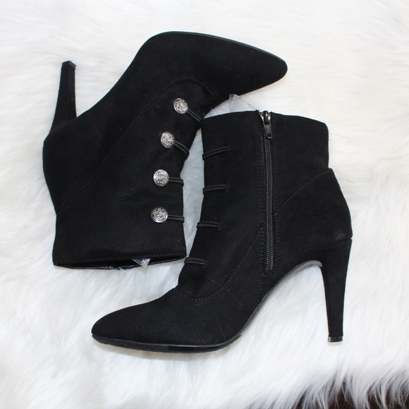 Rialto, Suede heel booties with silver buttons - Picture 6 of 10